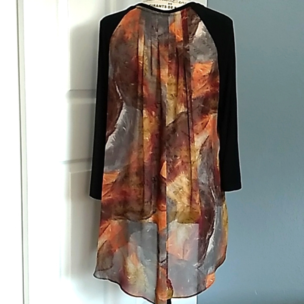 LOGO by Lori Goldstein Knit Top with Printed Chiffon Back Detail - Size S